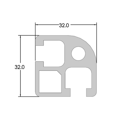 10-3232RC-0-1500MM MODULAR SOLUTIONS EXTRUDED PROFILE 32MM X 32MM ROUND CORNER, CUT TO THE LENGTH OF 1500 MM
